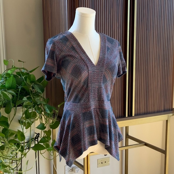 BCBG Maebelle Plaid Peplum Top Size S - Picture 2 of 3